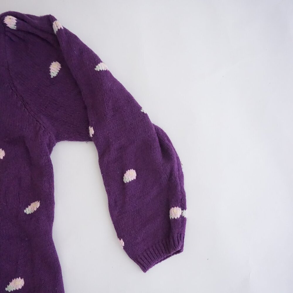 Vintage Maggie Lawrence Purple Polka Dot Floral Embroidered Knit Cardigan M - Picture 4 of 9